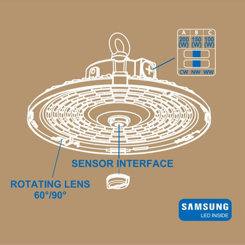 lampa industriala UFO France, lampa ufo CCT, Lampa industriala putere selectabila max 200w, lampa UFO temperatura culoare selectabila, Lampi UFO CCT, led-box.ro