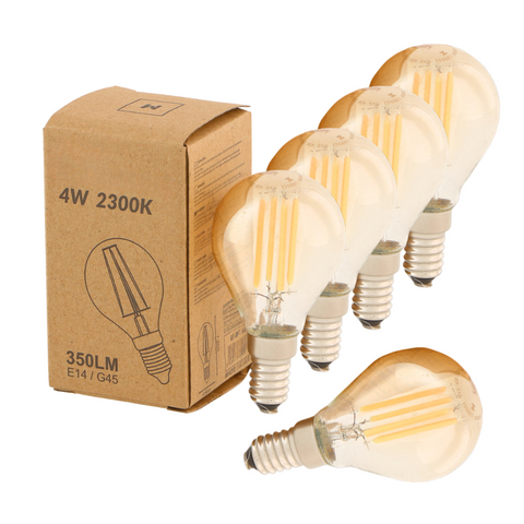 Bec Filament LED, E14, G45, 4W, 350 lumeni, Amber, lumină caldă, bec vintage, iluminat decorativ, led-box.ro