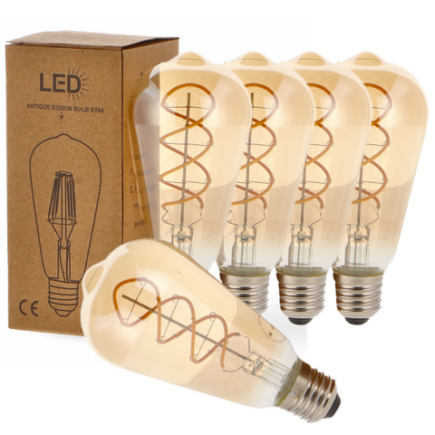 bec led E27, bec led vintage, bec led retro, bec LED E27 lumina calda, bec LED Amber filament spirala, becuri sticla Amber, becuri LED vintage, led-box.ro