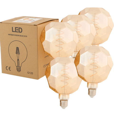 bec led E27 G125, bec led vintage 4W, bec led retro, bec LED E27 lumina calda, bec LED Amber, becuri sticla Amber, becuri LED vintage, filament spirala, led-box.ro