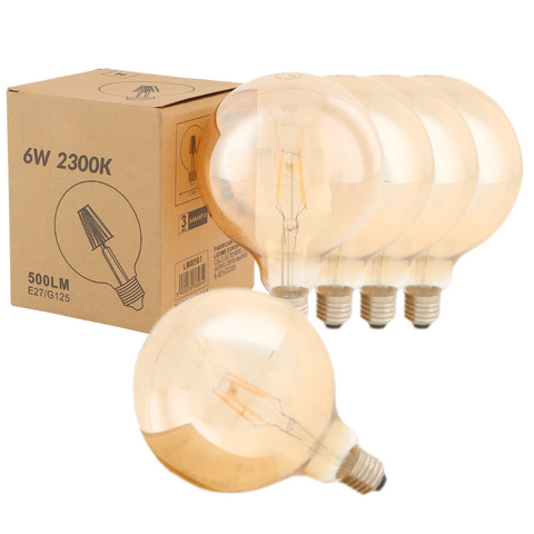 bec led E27 G125, bec led vintage 6W, bec led retro, bec LED E27 lumina calda, bec LED Amber, becuri sticla Amber, becuri LED vintage, led-box.ro