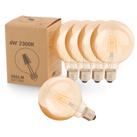bec led E27 G95, bec led vintage 6W, bec led retro, bec LED E27 lumina calda, bec LED E27 Amber, becuri sticla Amber, becuri LED vintage, led-box.ro