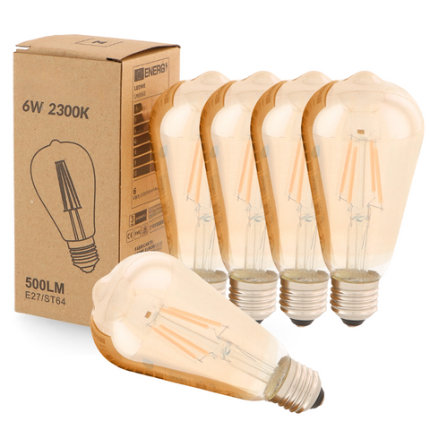 bec led E27 ST64, bec led vintage, bec led retro, bec LED E27 lumina calda, bec LED Amber, becuri sticla Amber ST64, becuri LED vintage, led-box.ro
