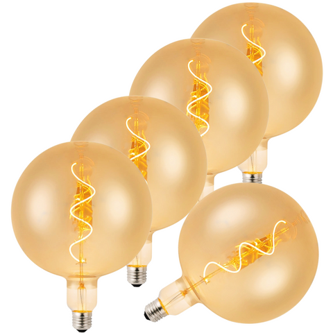 bec led E27 G125, bec led vintage 4W, bec led retro, bec LED E27 lumina calda, bec LED Amber G125, becuri sticla Amber, becuri LED vintage, becuri decorative, bec led filament spirala, led-box.ro