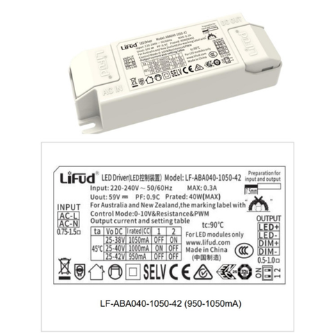 Driver LED Lifud 40W Dimabil 0–10V, Fara Flicker, 25–42V DC