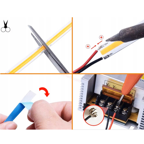 Bandă LED RGB 12V COB cu efect de lumină uniformă și culori vibrante