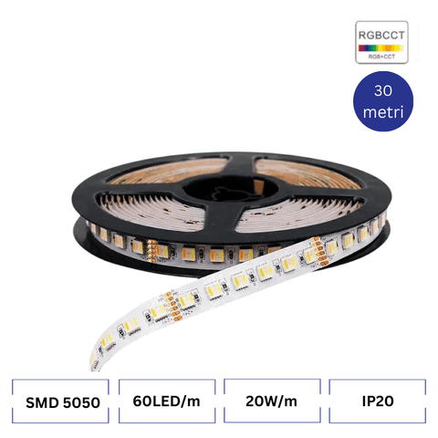 Banda LED RGB+CCT 24V 600W 1405lm, 60 LED/m IP20, 30m - led-box.ro