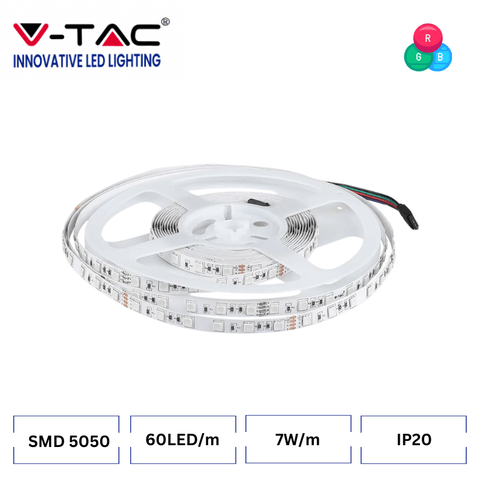 Banda LED RGB V-TAC VT-5050, 24V 60 LED/m IP20, 5 metri - led-box.ro