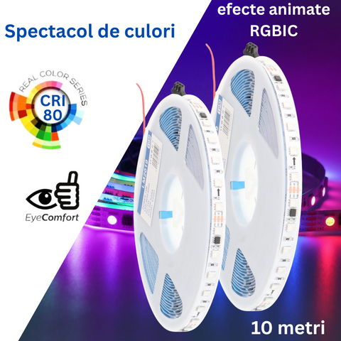 bandă LED RGBIC 24V, LED RGBIC SMD5050, bandă LED digitală multicolor, bandă LED cu control independent, LED strip RGBIC interior, bandă LED IP20 RGBIC, bandă LED efecte dinamice, iluminat RGBIC 24V, led-box.ro