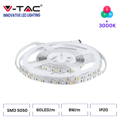 Banda LED RGBW SMD 5050 60 LED/m, IP20 RGB+Alb Cald - led-box.ro