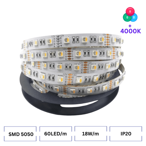 Banda LED RGBW ultra 4 in 1, 12V 60 LED/m 5m IP20, alb natural - led-box.ro