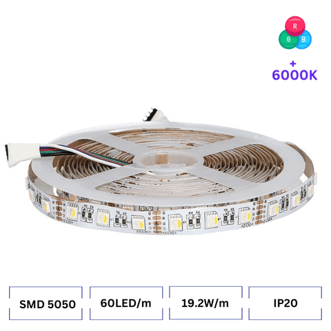 Banda LED RGBW ultra 4 in 1, 24V 60 LED/m 5m IP20, alb rece - led-box.ro