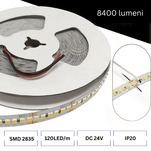 Banda LED SMD2835 24V, 12W/m 120 LED/m 8400lm IP20, 5m - led-box.ro