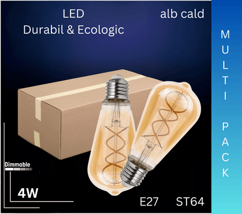 Bec decorativ LED ST64 E27 4W 2200K retro, dimabil - led-box.ro