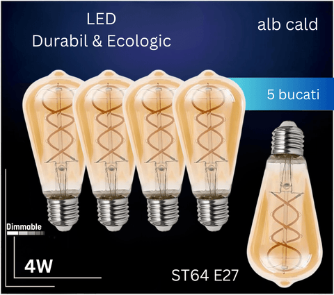 Bec decorativ LED ST64 E27 4W 2200K retro, dimabil - led-box.ro