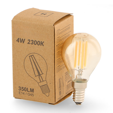Bec Filament LED, E14, G45, 4W, 350 lumeni, Amber, lumină caldă, bec vintage, iluminat decorativ, led-box.ro