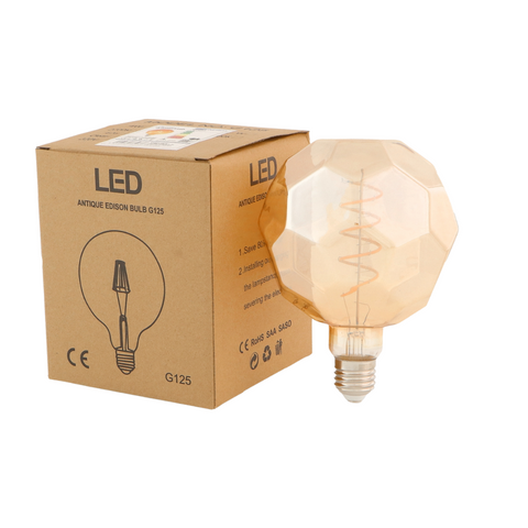 bec led E27 G125, bec led vintage 4W, bec led retro, bec LED E27 lumina calda, bec LED Amber, becuri sticla Amber, becuri LED vintage, filament spirala, led-box.ro