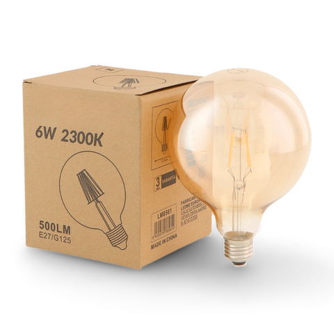 bec led E27 G125, bec led vintage 6W, bec led retro, bec LED E27 lumina calda, bec LED Amber, becuri sticla Amber, becuri LED vintage, led-box.ro