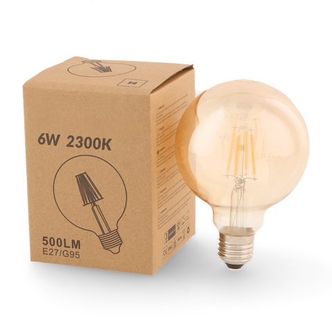 bec led E27 G95, bec led vintage 6W, bec led retro, bec LED E27 lumina calda, bec LED E27 Amber, becuri sticla Amber, becuri LED vintage, led-box.ro
