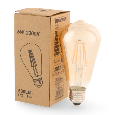 bec led E27 ST64, bec led vintage, bec led retro, bec LED E27 lumina calda, bec LED Amber, becuri sticla Amber ST64, becuri LED vintage, led-box.ro