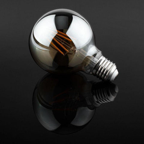 Bec LED decorativ 6W E27 G80, lumina calda, dimabil, sticla fumurie - led-box.ro