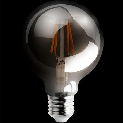 Bec LED decorativ 6W E27 G80, lumina calda, dimabil, sticla fumurie - led-box.ro