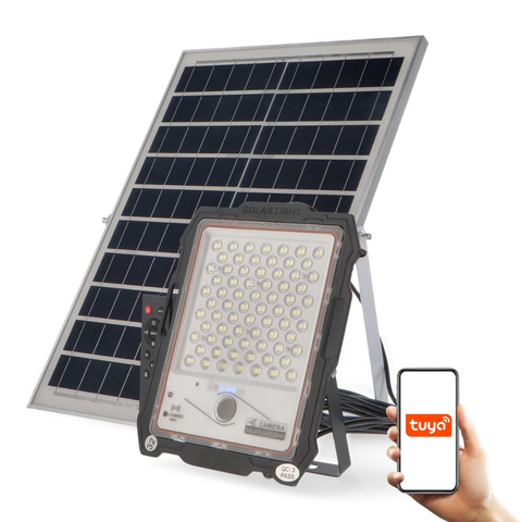 Proiector LED cu Panou solar 200w, camera wifi, lumina rece, led-box.ro