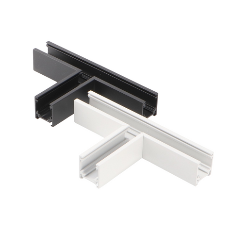 conector tip T sina magnetica, conector imbinare in T, conectori sina magnetica, conector negru imbinare sina, conector alb imbinare sina, accesorii sine magnetice, led-box.ro