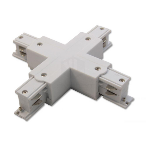 conector in cruce, accesorii sina trifazata, conectori sine trifazate, conector x alb, led-box.ro