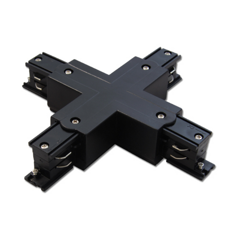 conector in cruce, conector trifazic, conector sina trifazata, accesorii sina trifazata, conector negru sina trifazica, conector pentru sina trifazata, conector X sina trifazata, led-box.ro