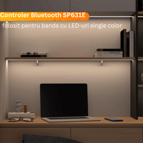 Controler Bluetooth Monocolor, controller SP631E, controler led 12A , controler 5-24V, controler banda led cu o singura culoare - led-box.ro