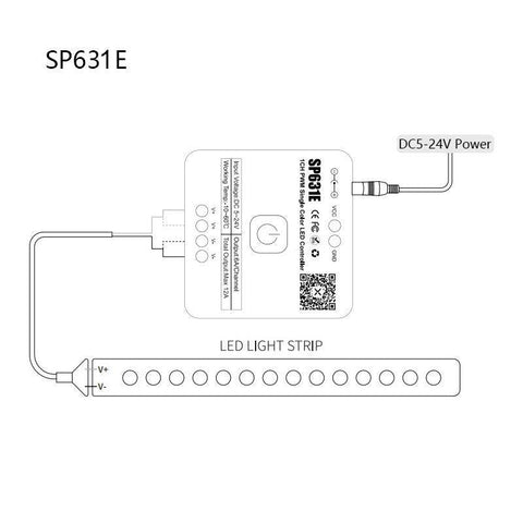 Controler Bluetooth Monocolor, controller SP631E, controler led 12A , controler 5-24V, controler banda led cu o singura culoare - led-box.ro