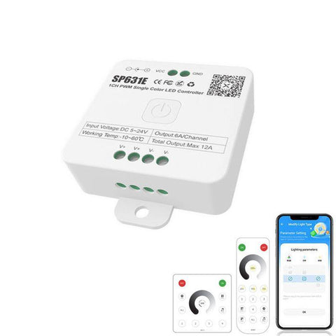 Controler Bluetooth Monocolor, controller SP631E, controler led 12A , controler 5-24V, controler banda led cu o singura culoare - led-box.ro