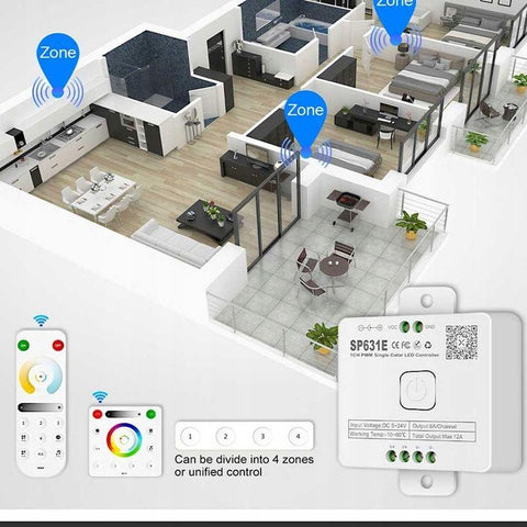 Controler Bluetooth Monocolor, controller SP631E, controler led 12A , controler 5-24V, controler banda led cu o singura culoare - led-box.ro