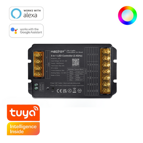 Controler LED, MiBoxer HW5 5in, controler WiFi + 2.4G, controler LED Miboxer, Controler LED 30A, Controler LED 12-48V, Controler LED Tuya, MiBoxer HW5 5in1, Controler LED inteligent, Controler LED RGB, Controler LED RGBW, Controler LED CCT ,Controler WiFi + Bluetooth, Controler LED pentru casă inteligentă, Compatibil cu aplicația Tuya Smart, Controler LED pentru benzi LED, Controler LED MiBoxer