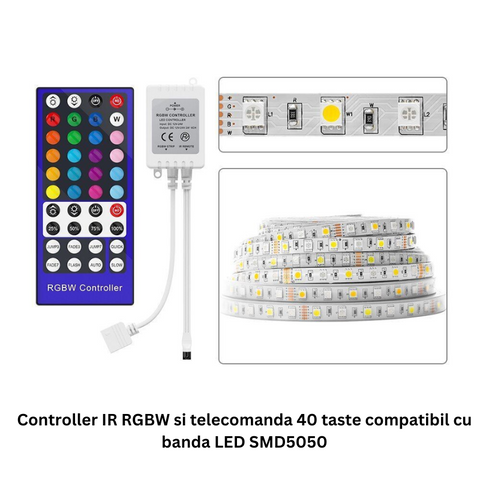 controler banda led rgbw, controler si telecomanda rgbw, controller pentru banda rgbw, telecomanda 40 taste banda led, rgbw controller, led-box.ro