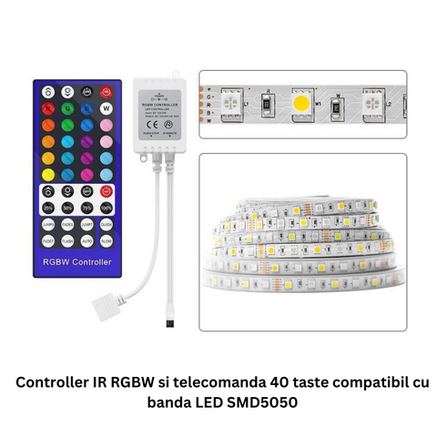 Controller banda LED RGBW IR, 40 taste si 3 zone de control