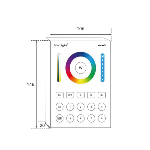 Controller Smart de perete, RGBW + CCT, panou touch 8 zone, B8 Mi-Light, controler tactil, telecomanda panou, MiBoxer, led-box.ro