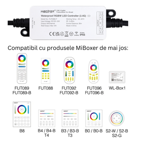 controller led, controler banda led, controler rgbw, controler milight, controler miboxer, controler rgbw, controler fut038s-p, controler rezistent la apa, controler waterproof, controler 2.4ghz, led-box.ro