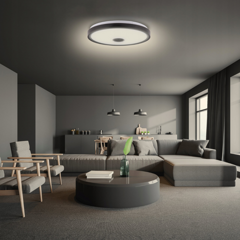 Plafoniera Cosmo pentru livinguri moderne, control lumina si muzica din telefon
