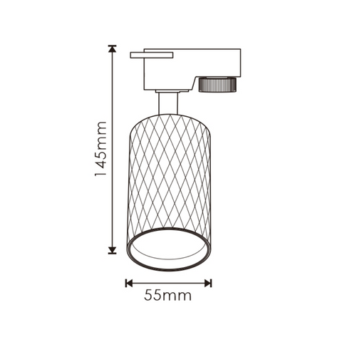 Dimensiune spot diamond, desen grafic cu spotul in mm, 145mm inaltime, 55mm diametru, led-box.ro