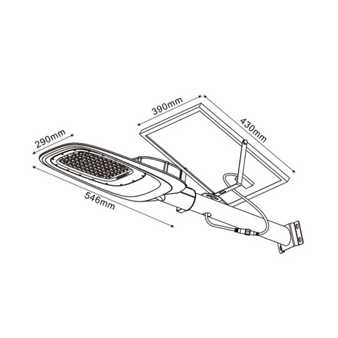 Lampa led cu panou solar, dimensiuni lampa 546x290mm, panou solar 390x430mm, led-box.ro