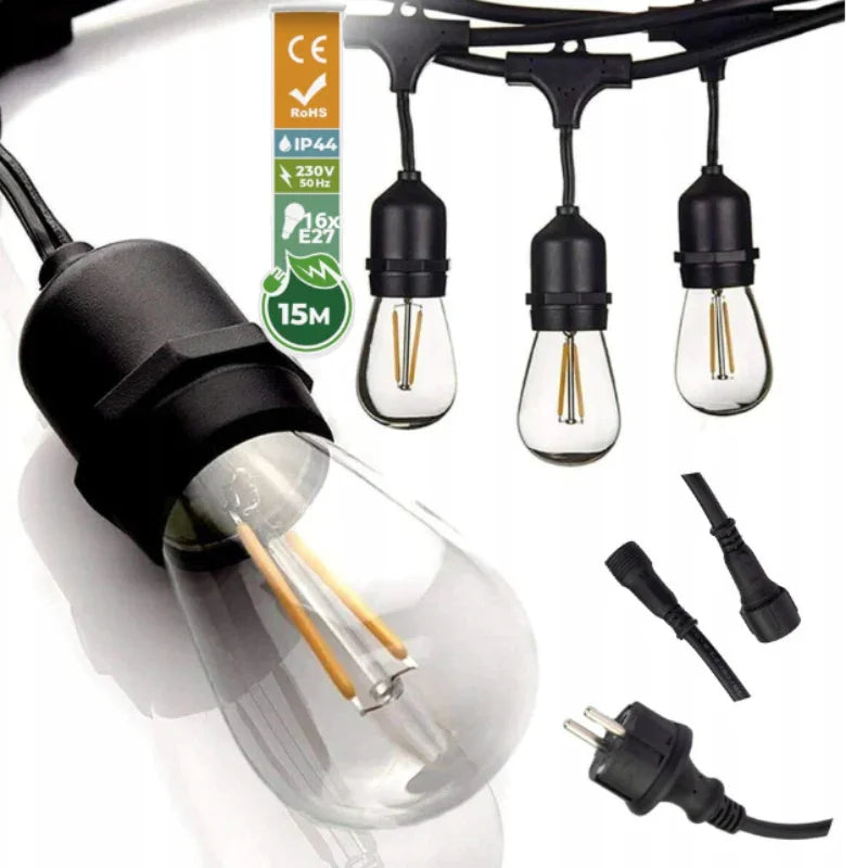 Ghirlanda cu pendule, 15m cu 15 becuri LED lumina calda | Led-Box