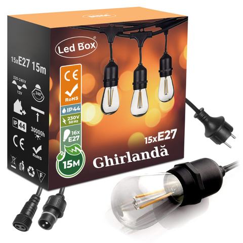 ghirlanda led 15m, ghirlanda luminoasa exterior, ghirlanda foisor, ghirlanda decorativa, iluminat terasa, ghirlande exterior, ghirlanda led exterior, ghirlanda ieftina gradina, led-box.ro