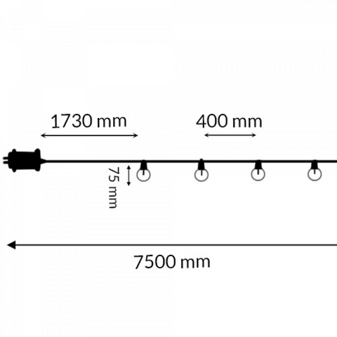ghirlanda led terase, lungime 7500mm cu 15 becuri led lumina calda, led-box.ro