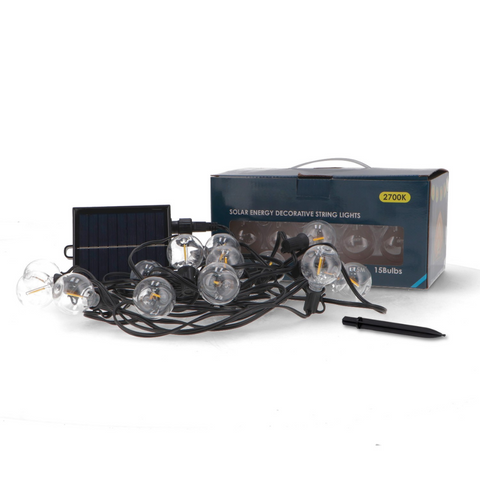 ghirlanda solara cu senzor si telecomanda, lungime 7500mm, 15 becuri led cu lumina calda, led-box.ro