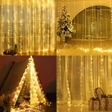 Ghirlandă LED cortină USB, 3 x 1 m, lumină caldă, rezistentă la apă IP65