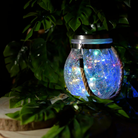 lampa solara glob din sticla lumina RGB , decor luminos gradina, led-box.ro
