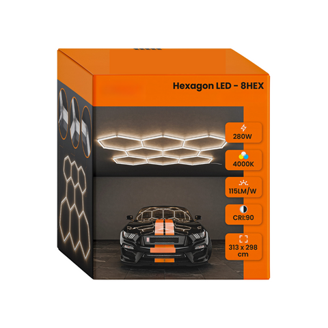 Design hexagonal LED, lumină neutra, intensă, folosit în studio creativ, led-box.ro