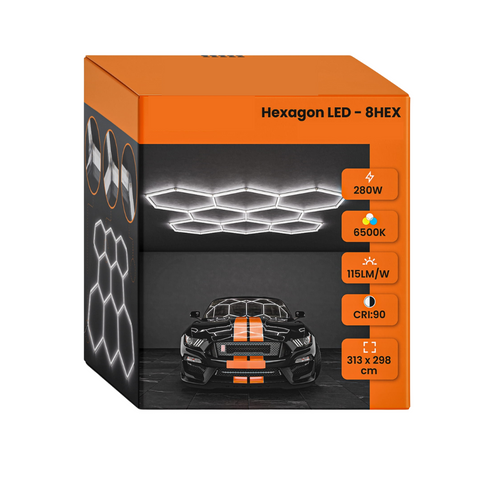 Instalație LED honeycomb cu lumină rece, aplicată într-un spațiu de lucru tip studio, led-box.ro